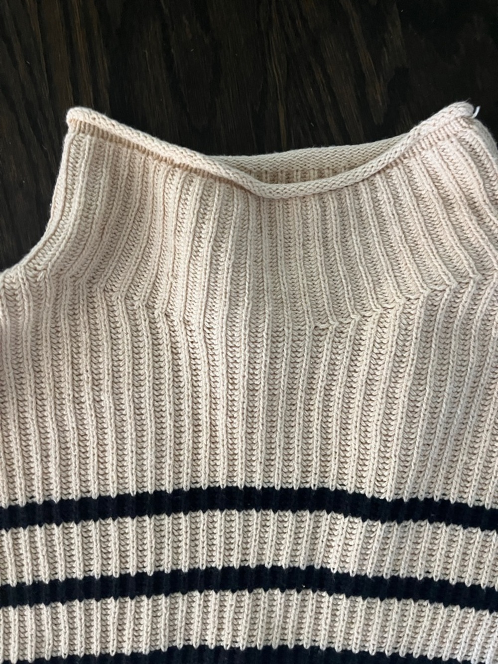 Boutique Cream and Black Striped Turtleneck sleeveless Sweater - Picture 3 of 4